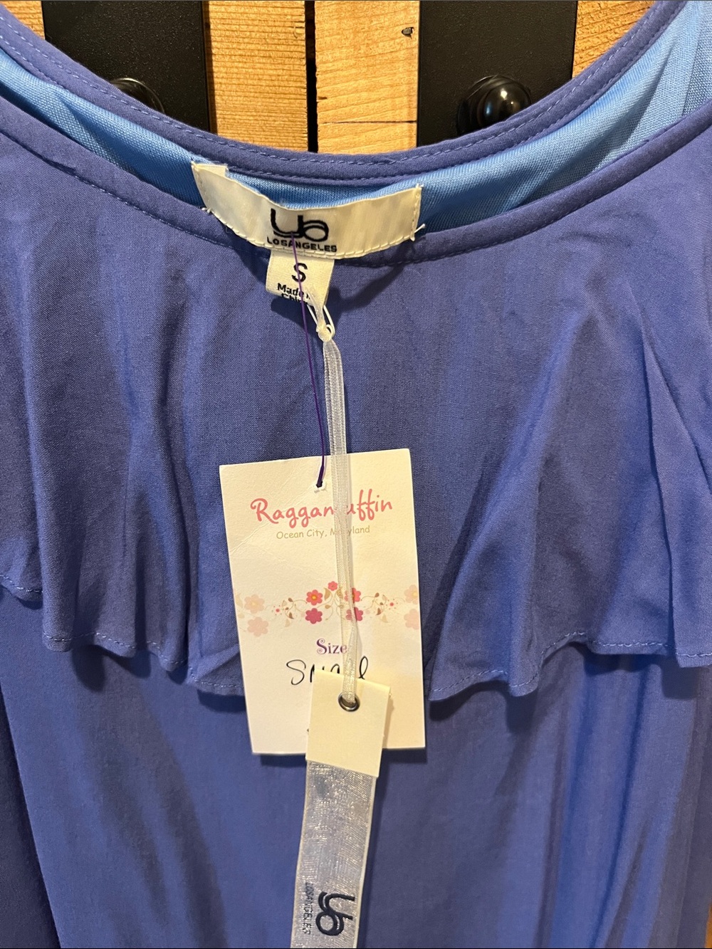 LA made Periwinkle Off-Shoulder High-Low Ruffle Dress - Picture 2 of 11